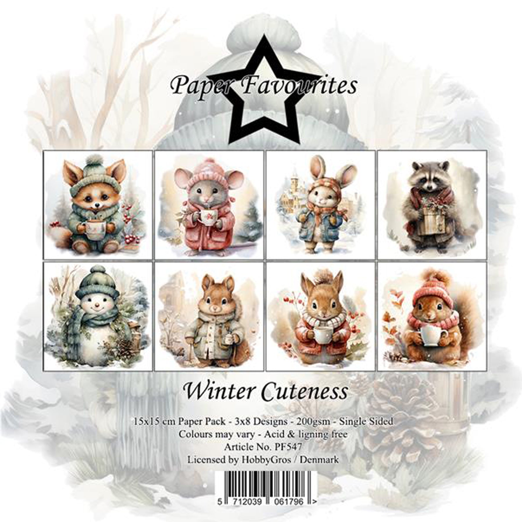 Crealive Paper Pad 200 g/m2 - 15 cm x 15 cm - Winter Cuteness
 
Inhalt:
•	24 Bogen
•	8 Designs
 
Spezifikationen:
•	15 cm x 15 cm
•	200 g/m2
•	einseitig bedruckt
•	säure- und ligninfrei
 
Dieses Paper Pad ist geeignet für:
•	Karten
•	Karten-Verzierungen
•	kleine Geschenkboxen & Verpackungen
•	Plotten
•	Stanzen
•	Prägen
•	Scrapbooking
•	Journaling
•	Mixed Media
 
 Dieses einseitig bedruckte Designpapier mit süssen, winterlichen Tier-Designs ist eine wunderbare Basis für kreative, spezielle, individuelle Kart