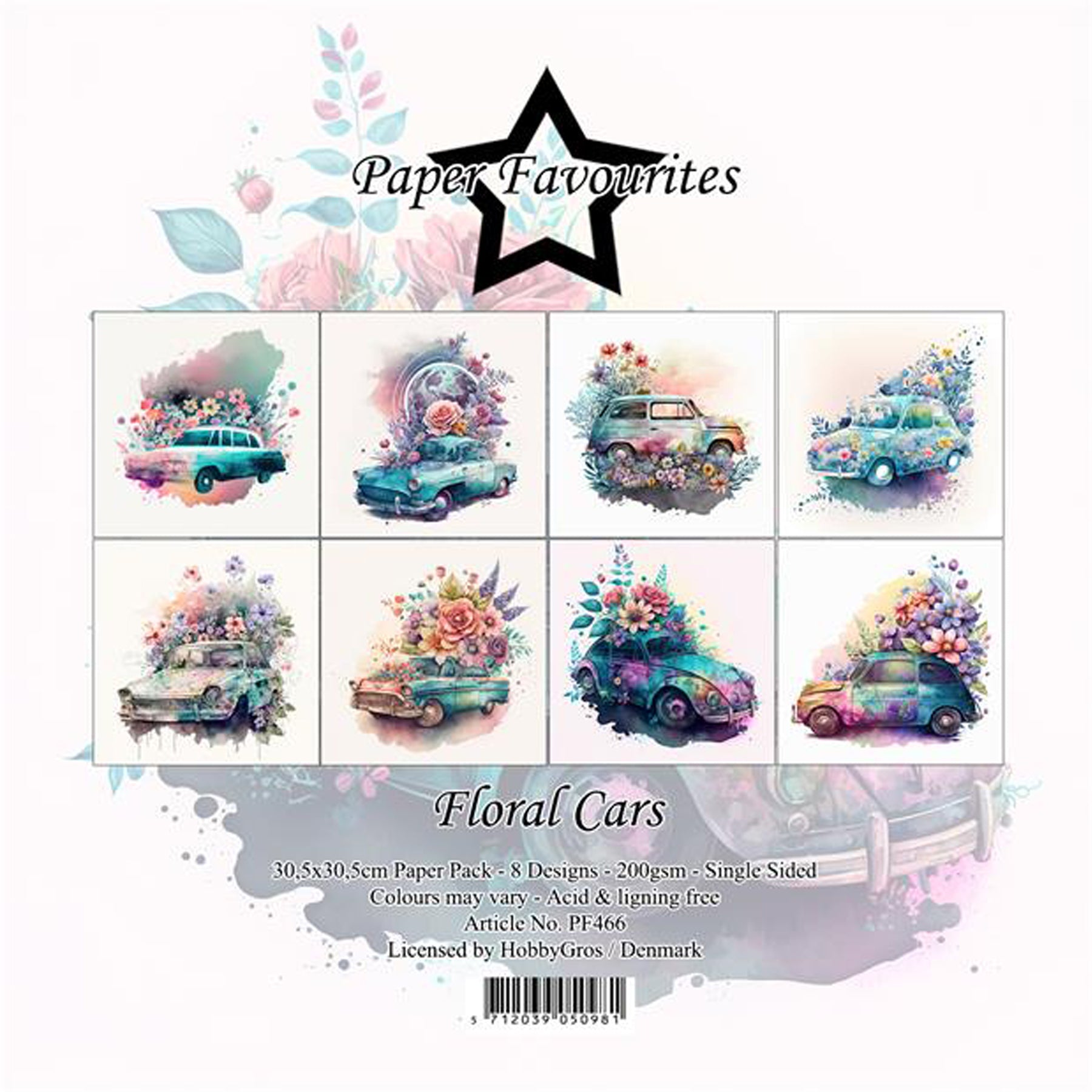 Crealive Paper Pad 200 g/m2 - 12’’ x 12’’ – Floral Cars

Inhalt:
•	8 Blatt
•	8 Designs
 
Spezifikationen:
•	12’’ x 12’’ (30.5 cm x 30.5 cm)
•	200 g/m2
•	einseitig bedruckt
•	säure- und ligninfrei
 
Dieses Paper Pad ist geeignet für:
•	Karten
•	Boxen
•	3D-Projekte
•	Geschenkboxen & Verpackungen
•	Plotten
•	Scrapbooking
•	Basteln mit Kindern
