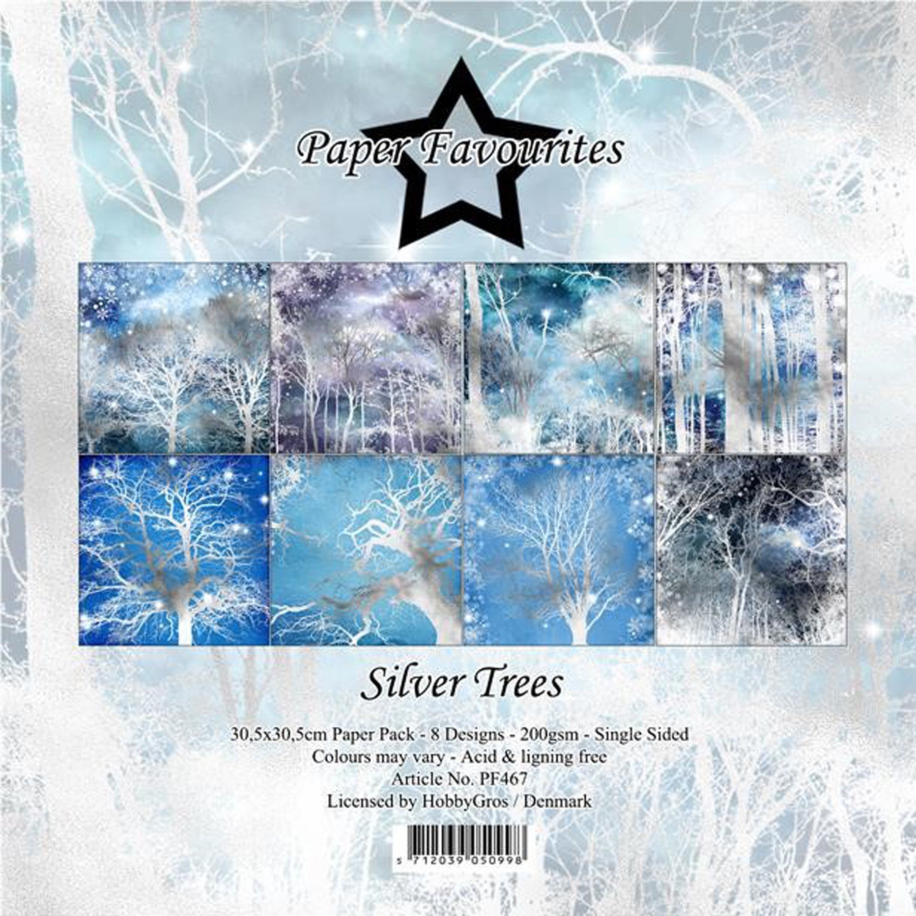 Crealive Paper Pad 200 g/m2 - 12’’ x 12’’ - Silver Trees

Inhalt:
•	8 Blatt
•	8 Designs
 
Spezifikationen:
•	12’’ x 12’’ (30.5 cm x 30.5 cm)
•	200 g/m2
•	einseitig bedruckt
•	säure- und ligninfrei
 
Dieses Paper Pad ist geeignet für:
•	Karten
•	Boxen
•	3D-Projekte
•	Geschenkboxen & Verpackungen
•	Plotten
•	Scrapbooking
•	Basteln mit Kindern
