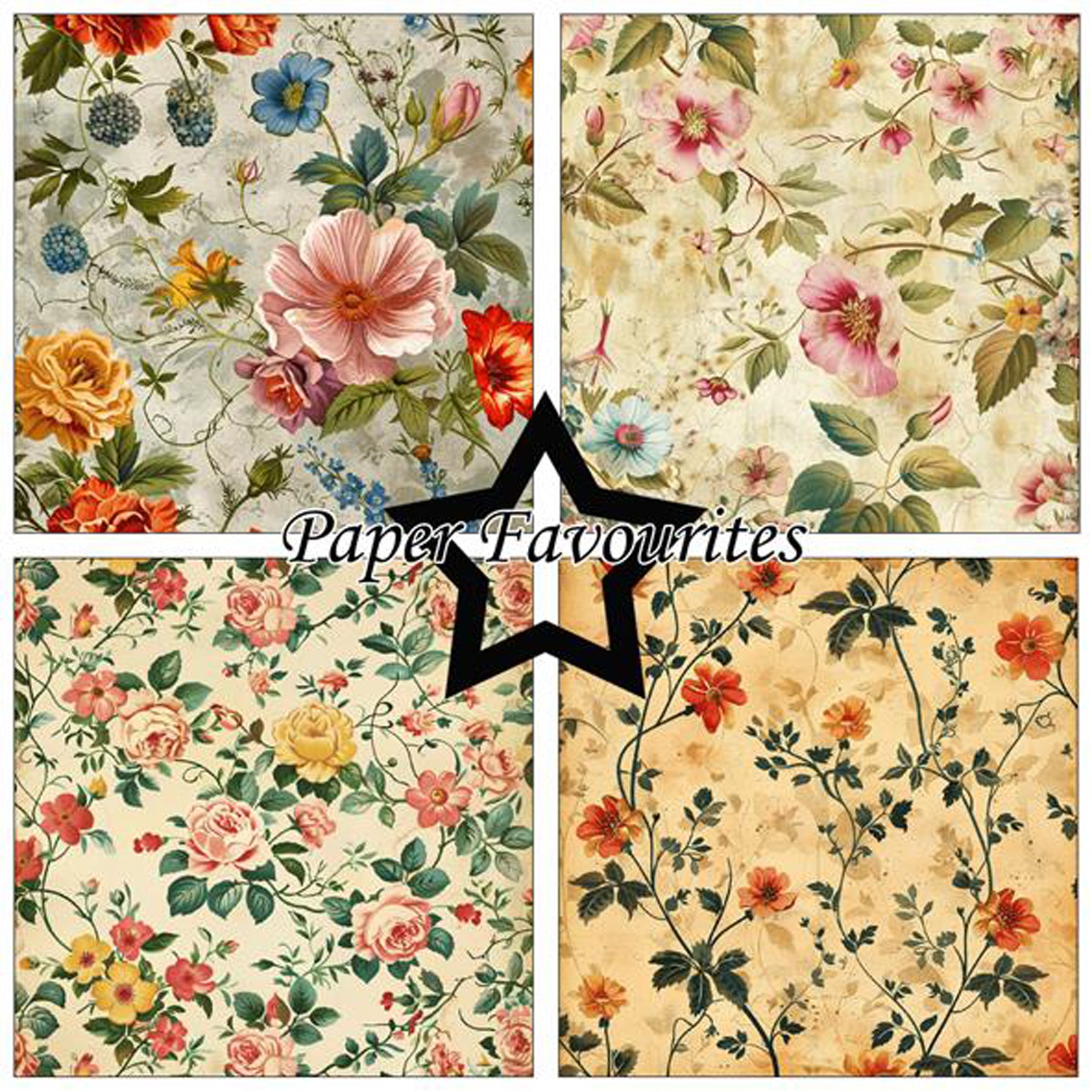 Paper Pad 200 g/m2 - 12’’ x 12’’ - Vintage Flowers