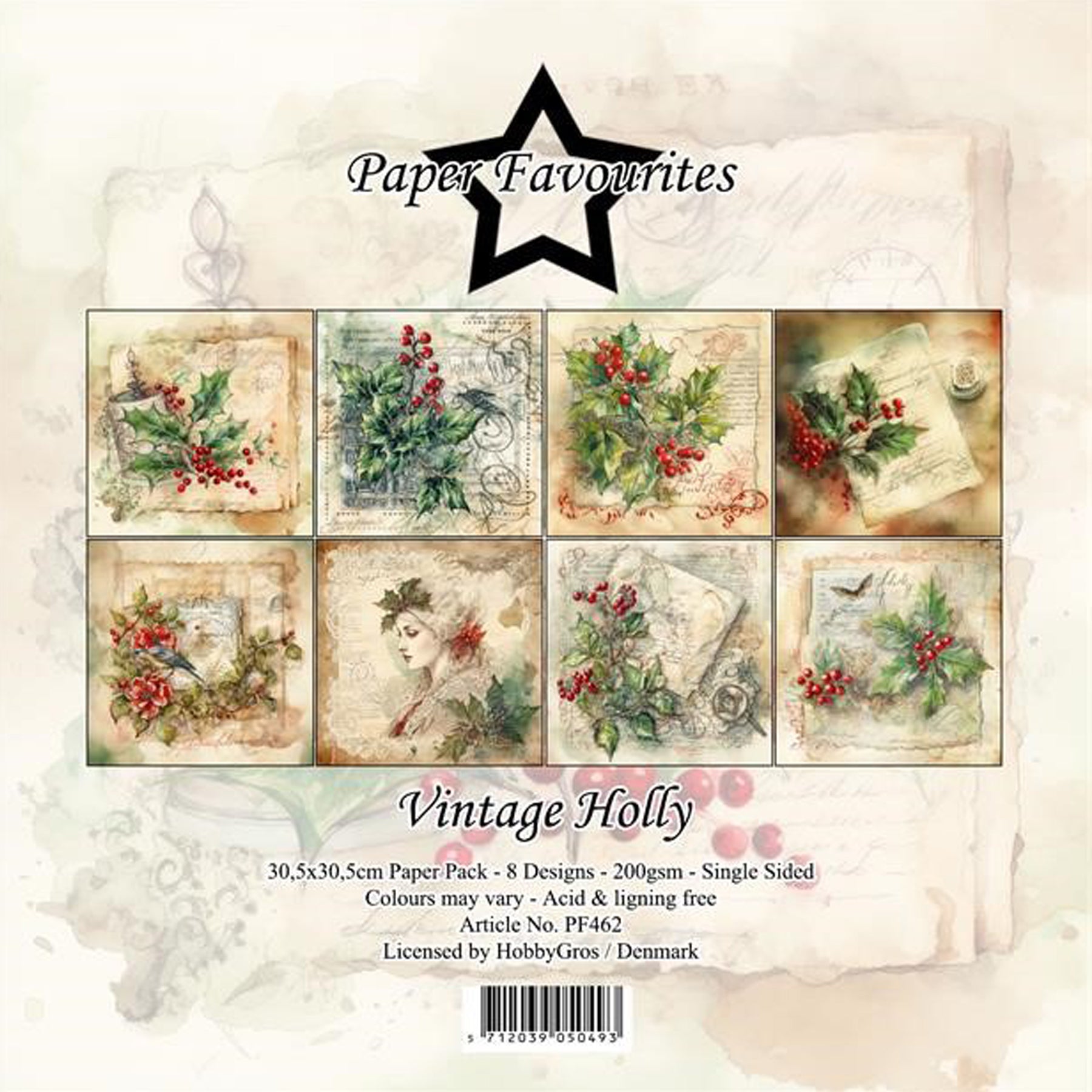 Crealive Paper Pad 200 g/m2 - 12’’ x 12’’ - Vintage Holly
Inhalt:
•	8 Blatt
•	8 Designs
 
Spezifikationen:
•	12’’ x 12’’ (30.5 cm x 30.5 cm)
•	200 g/m2
•	einseitig bedruckt
•	säure- und ligninfrei
 
Dieses Paper Pad ist geeignet für:
•	Karten
•	Boxen
•	3D-Projekte
•	Geschenkboxen & Verpackungen
•	Plotten
•	Scrapbooking
•	Basteln mit Kindern
