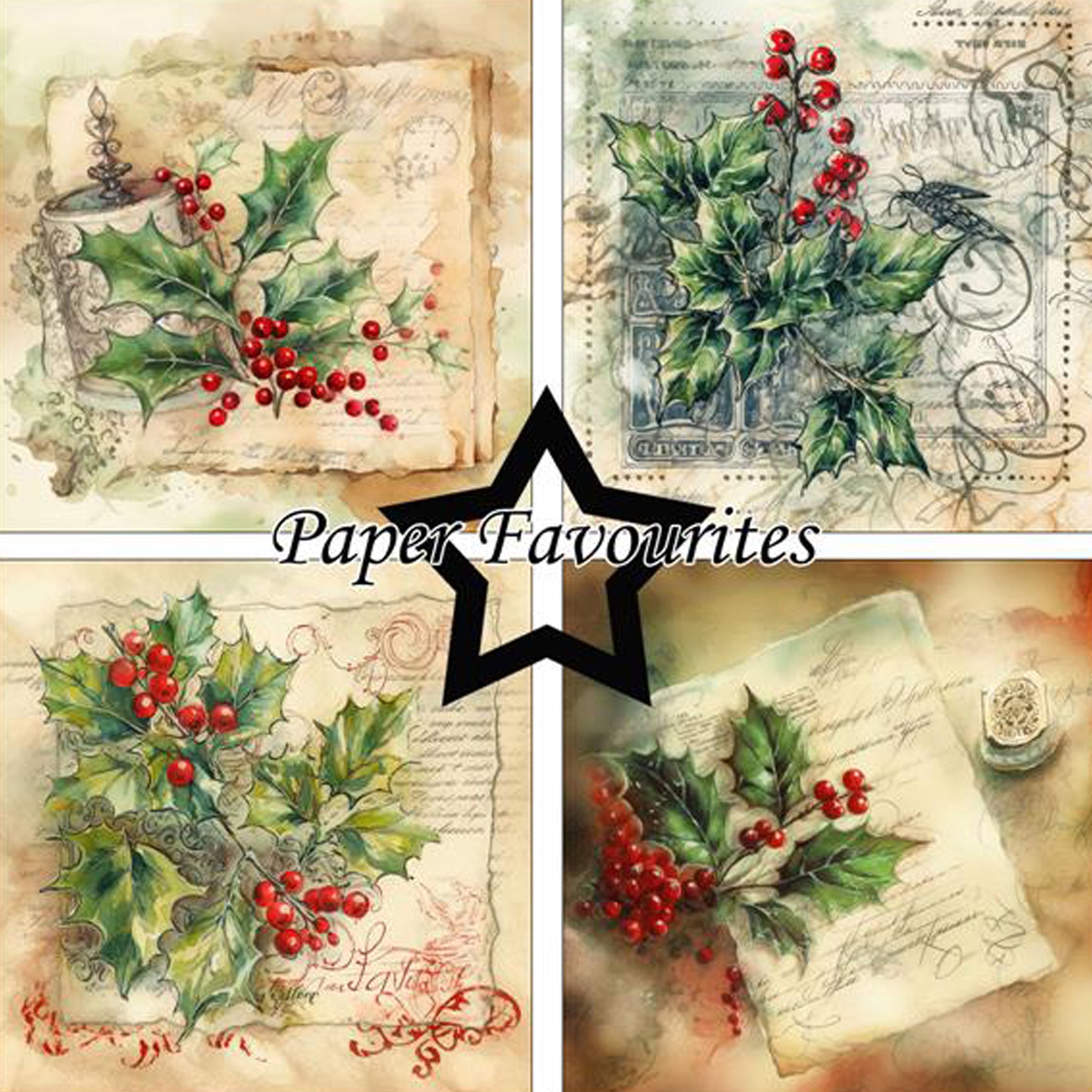 Crealive Paper Pad 200 g/m2 - 12’’ x 12’’ - Vintage Holly
Inhalt:
•	8 Blatt
•	8 Designs
 
Spezifikationen:
•	12’’ x 12’’ (30.5 cm x 30.5 cm)
•	200 g/m2
•	einseitig bedruckt
•	säure- und ligninfrei
 
Dieses Paper Pad ist geeignet für:
•	Karten
•	Boxen
•	3D-Projekte
•	Geschenkboxen & Verpackungen
•	Plotten
•	Scrapbooking
•	Basteln mit Kindern
