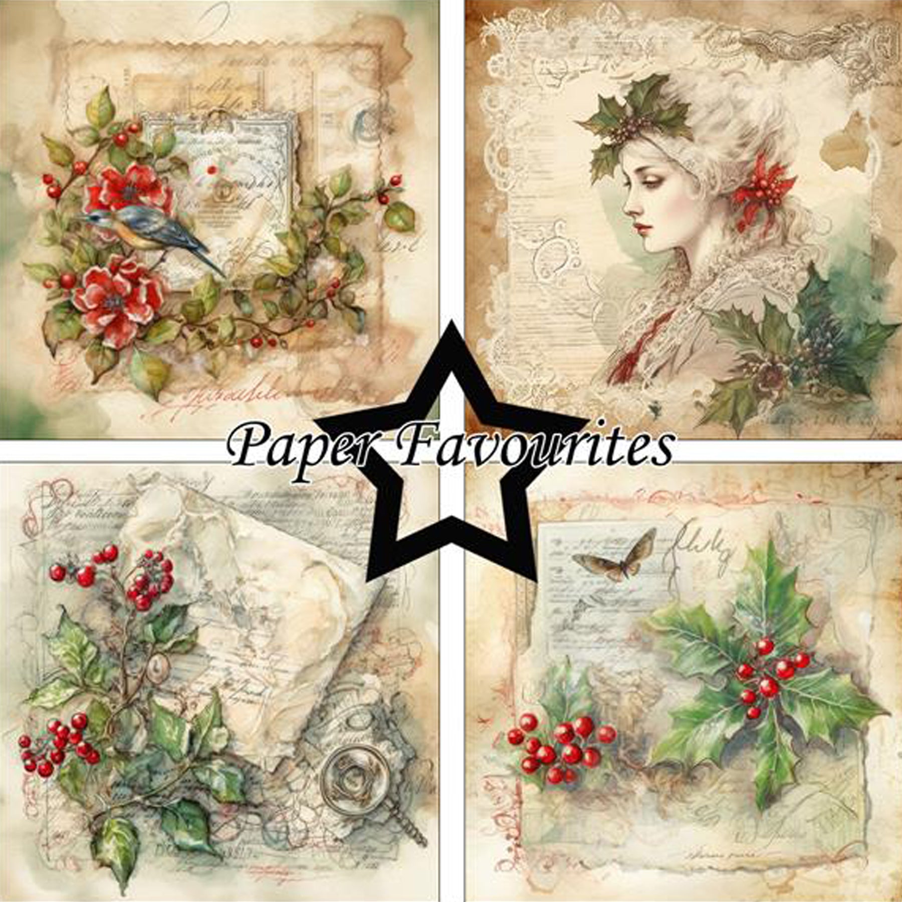 Crealive Paper Pad 200 g/m2 - 12’’ x 12’’ - Vintage Holly
Inhalt:
•	8 Blatt
•	8 Designs
 
Spezifikationen:
•	12’’ x 12’’ (30.5 cm x 30.5 cm)
•	200 g/m2
•	einseitig bedruckt
•	säure- und ligninfrei
 
Dieses Paper Pad ist geeignet für:
•	Karten
•	Boxen
•	3D-Projekte
•	Geschenkboxen & Verpackungen
•	Plotten
•	Scrapbooking
•	Basteln mit Kindern
