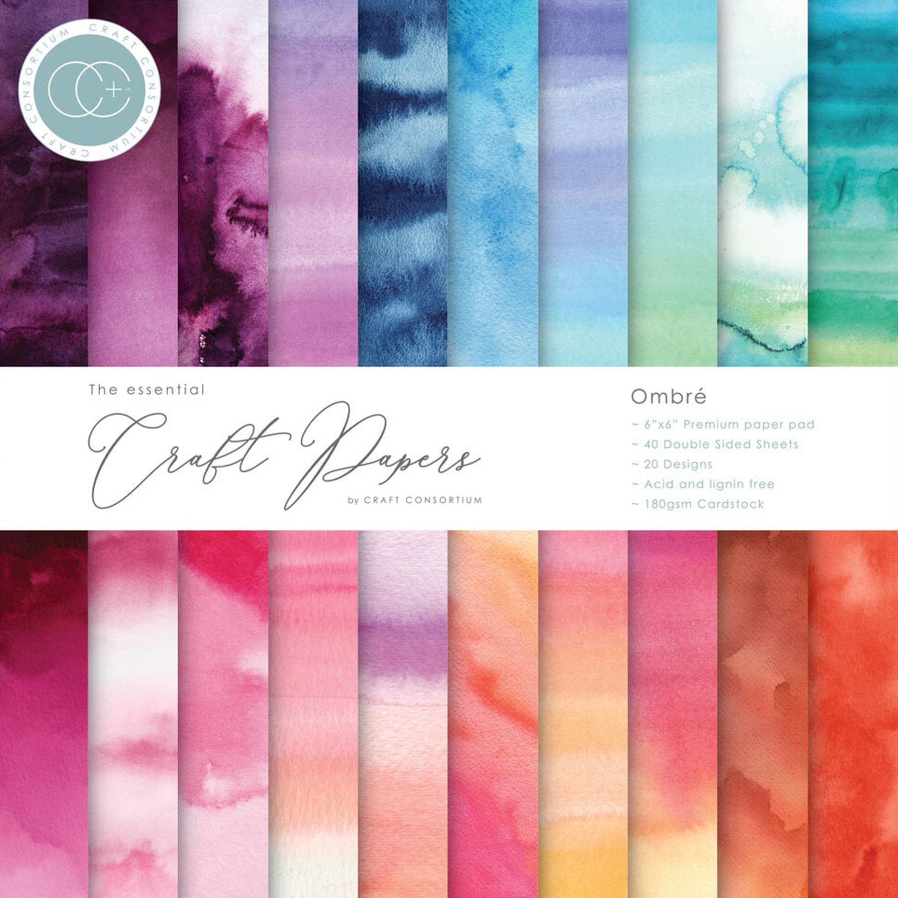 Crealive Premium Paper Pad 180 g/m2 -  6’’ x 6’’ - Ombré Inhalt: •	40 Bogen •	20 Designs •	beidseitig bedruckt   Spezifikationen: •	6’’ x 6’’ (15.25 cm x 15.25 cm) •	180 g/m2 •	beidseitig bedruckt •	säure- und ligninfrei •	20 Designs    Dieses Paper Pad / Designpapier ist geeignet für: •	Karten-Verzierungen •	Verpackungs-Dekoration •	Plotten •	Scrapbooking 