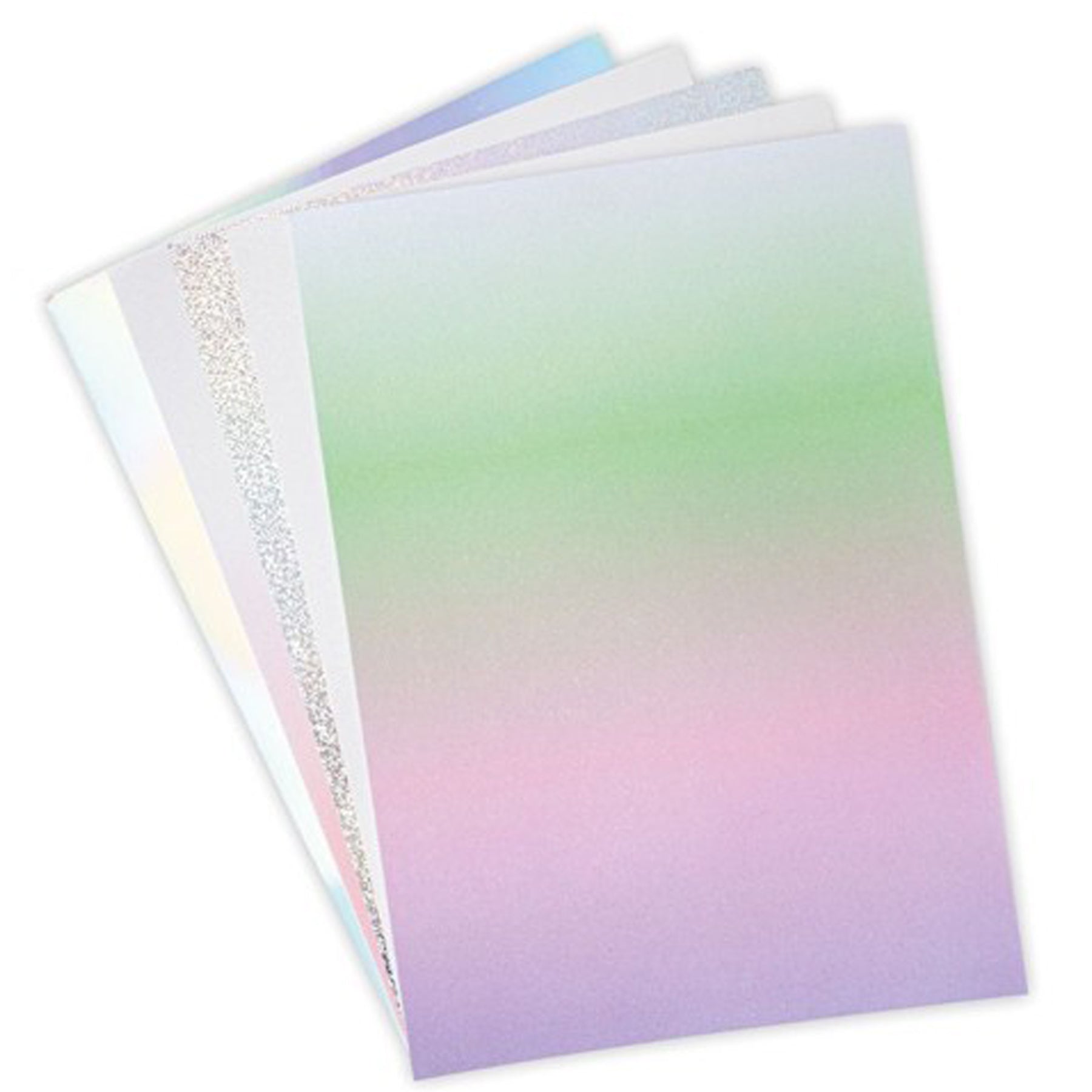 Crealive Sizzix Opulent Cardstock - Mystical

Inhalt:
•	50 Bögen
 
Spezifikationen:
•	8’’ x 11.5’’ (20.32 cm x 29.21 cm)
•	250 g/m2
•	Spiegelkarton
•	Matt-Metallic
•	gebürstete Metall-Optik
•	Glitzer
•	Perlmutt-Glanz
•	Farbe: Holografisch / Regenbogen
 
Diese verschiedenen Papiere sind geeignet für:
•	Karten
•	Karten- Verzierungen
•	Boxen
•	3D-Projekte
•	Geschenkboxen & Verpackungen
•	Plotten
•	Scrapbooking
•	Stanzen
•	Prägen
•	Journaling
•	Mixed Media
 
In diesem Set bekommst Du 50 elegante Bögen die deine
