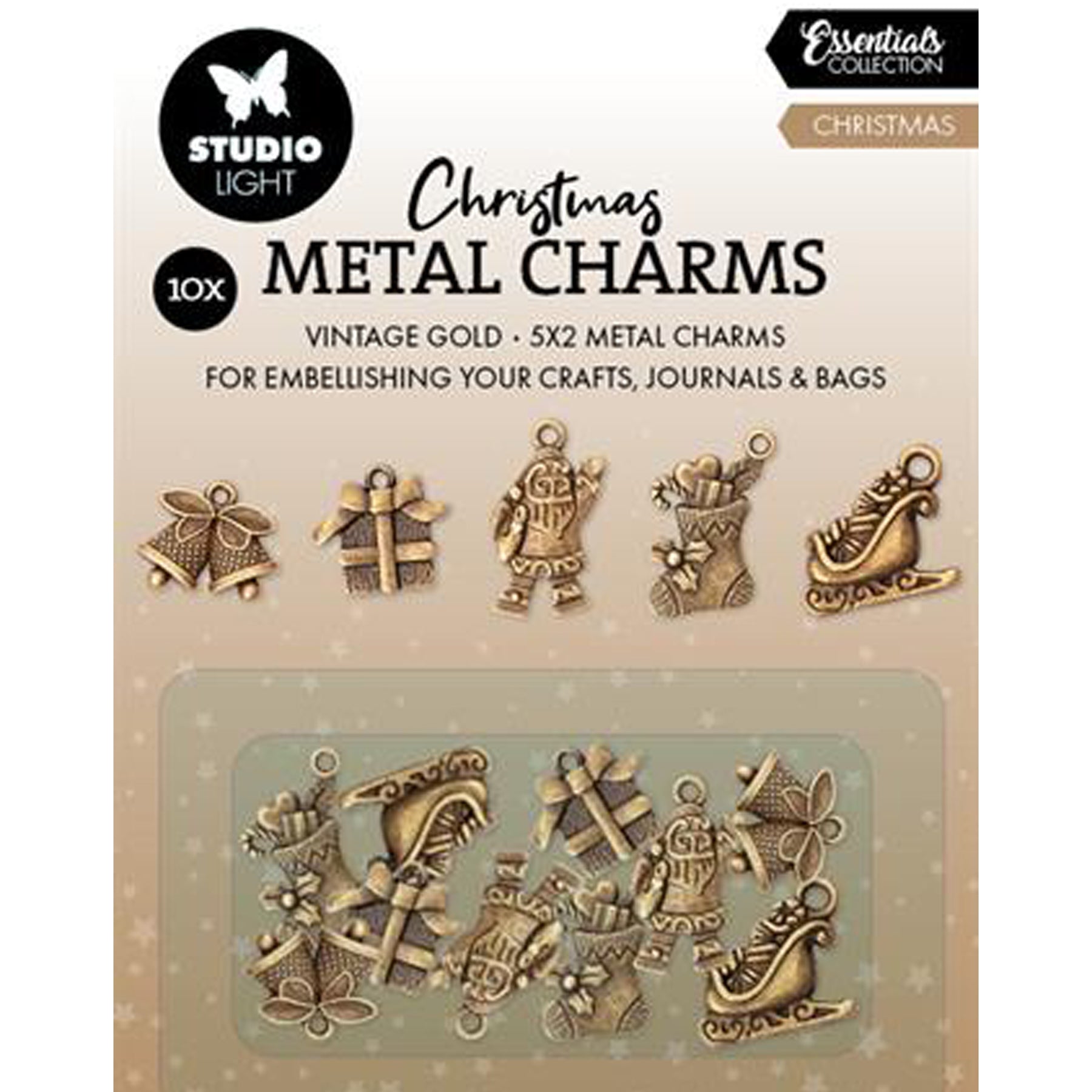 Crealive Christmas Metal Charms - Christmas Elements

Metall-Anhänger / Christmas Metal Charms - Christmas Elements
 
Inhalt:
•	10 leichte Metall-Anhänger / Metal Charms

Spezifikationen:
•	Material: leichtes Metall
•	5 x 2 Stück
•	Farbe: Vintage Gold
 
Die Metall-Anhänger / Metal Charms sind geeignet für:
•	Karten-Dekoration
•	an Bändern und Kordeln befestigen
•	als Anhänger-Tag auf Papieretiketten
•	3D Look auf Deinen Kreationen
•	für interaktive Karten
•	als Eyecatcher in Vintage Projekten
•	Journaling
•