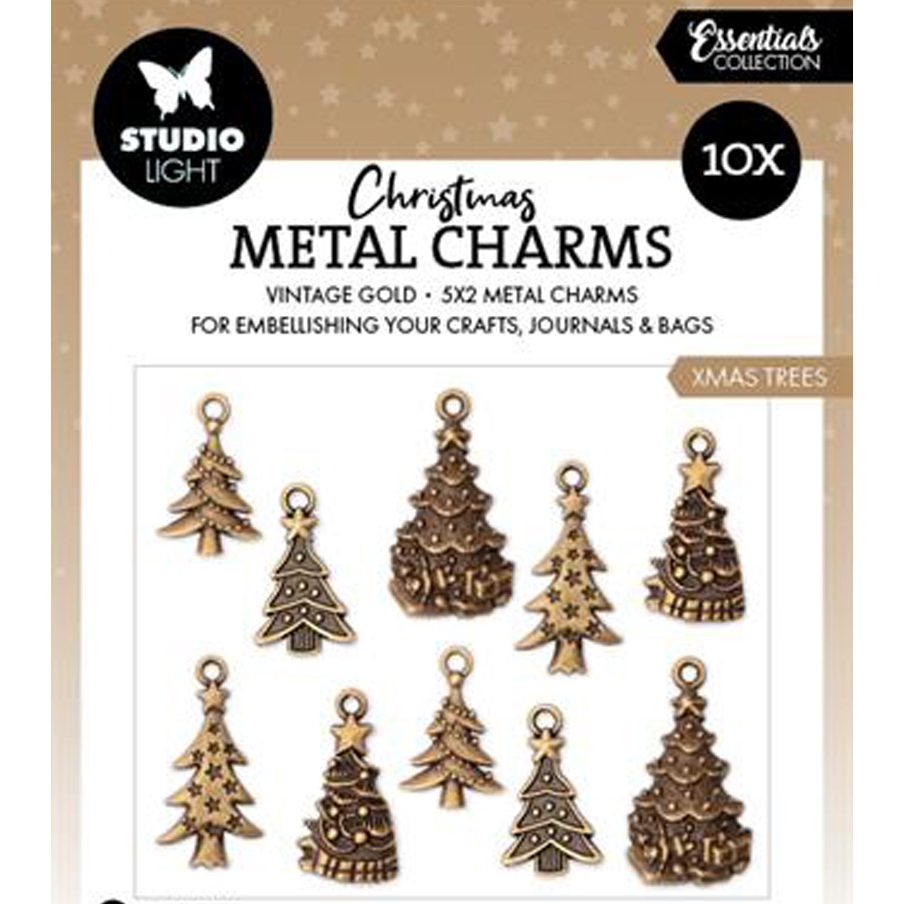 Crealive Christmas Metal Charms - Christmas Trees

Metall-Anhänger / Christmas Metal Charms - Christmas Trees
 
Inhalt:
•	10 leichte Metall-Anhänger / Metal Charms

Spezifikationen:
•	Material: leichtes Metall
•	5 x 2 Stück
•	Farbe: Vintage Gold
 
Die Metall-Anhänger / Metal Charms sind geeignet für:
•	Karten-Dekoration
•	an Bändern und Kordeln befestigen
•	als Anhänger-Tag auf Papieretiketten
•	3D Look auf Deinen Kreationen
•	für interaktive Karten
•	als Eyecatcher in Vintage Projekten
•	Journaling
•	Mixed