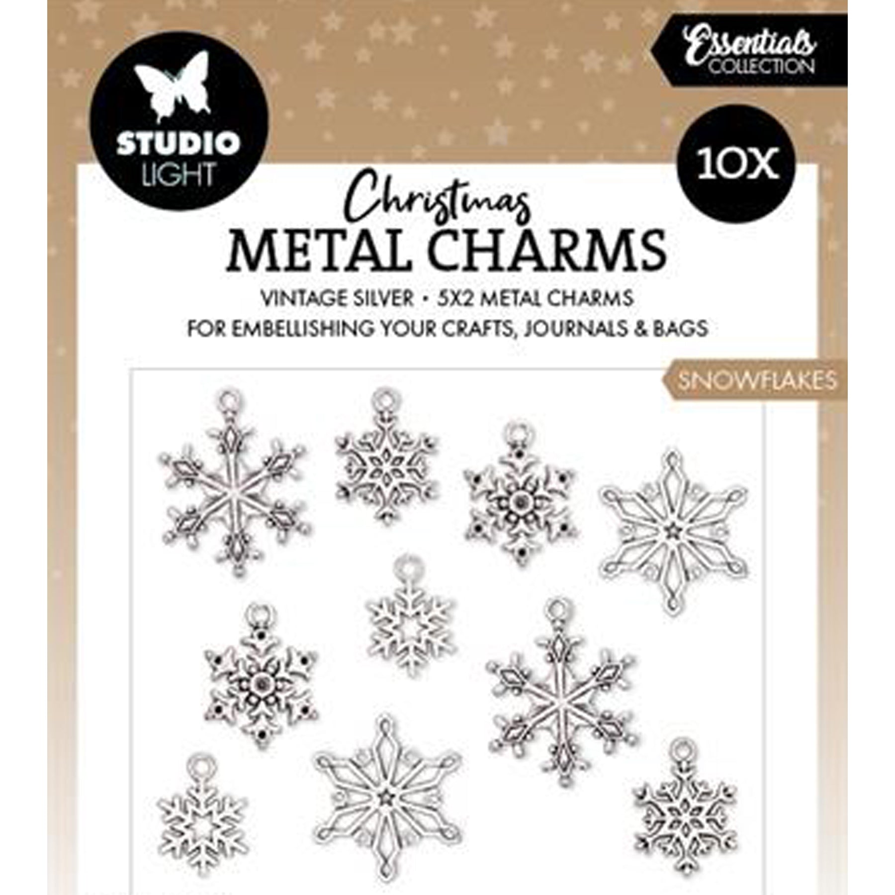 Crealive Christmas Metal Charms - Snowflakes

Metall-Anhänger / Christmas Metal Charms - Snowflakes
 
Inhalt:
•	10 leichte Metall-Anhänger / Metal Charms

Spezifikationen:
•	Material: leichtes Metall
•	5 x 2 Stück
•	Farbe: Vintage Silber
 
Die Metall-Anhänger / Metal Charms sind geeignet für:
•	Karten-Dekoration
•	an Bändern und Kordeln befestigen
•	als Anhänger-Tag auf Papieretiketten
•	3D Look auf Deinen Kreationen
•	für interaktive Karten
•	als Eyecatcher in Vintage Projekten
•	Journaling
•	Mixed-Media
•