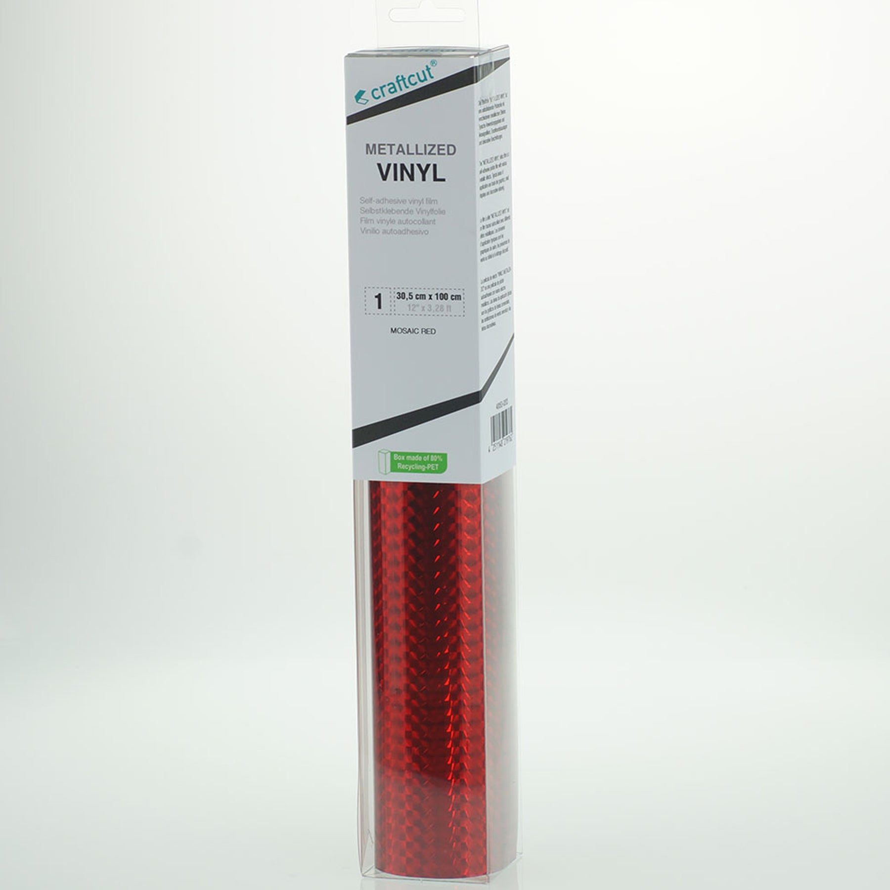 Crealive craftcut® Effekt Vinylfolie - Mosaic Red     Mit der selbstklebenden craftcut® Effekt Vinylfolie, verleihst du deinen Projekten das gewisse Etwas. Ob für Kartengestaltung, Schriftzüge, zu festlichen Anlässen, Veredlung von Objekten oder vielen anderen Projekten, die besondere Optik der craftcut® Effekt Vinylfolie macht jedes Projekt besonders.     Inhalt:  1 Rolle à 30.5 cm x 100 cm    Diese Vinylfolie ist geeignet für:  Beschriftung von allerlei Dekoartikel, Wohnaccessoires (kein Stoff), etc.