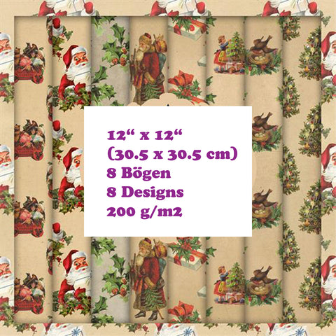 Crealive Paper Pad 200 g/m2 - 12’’ x 12’’ - Antique Christmas  Inhalt:  8 Blatt 8 Designs    Spezifikationen:  12’’ x 12’’ (30.5 cm x 30.5 cm) 200 g/m2 einseitig bedruckt säure- und ligninfrei    Dieses Paper Pad ist geeignet für:  Karten Boxen 3D-Projekte Geschenkboxen & Verpackungen Plotten Scrapbooking