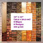 Crealive Paper Pad 200 g/m2 - 12’’ x 12’’ - Bricks     Inhalt:  8 Blatt 8 Designs    Spezifikationen:  12’’ x 12’’ (30.5 cm x 30.5 cm) 200 g/m2 einseitig bedruckt säure- und ligninfrei    Dieses Paper Pad ist geeignet für:  Karten Boxen 3D-Projekte Geschenkboxen & Verpackungen Plotten Scrapbooking