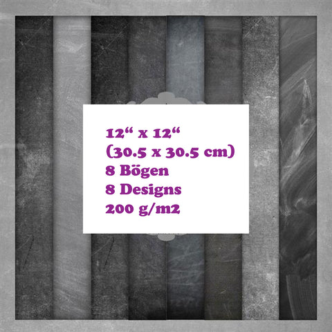 Paper Pad 200 g/m2 - 12’’ x 12’’ - Chalkboard Papers     Inhalt:  8 Blatt 8 Designs    Spezifikationen:  12’’ x 12’’ (30.5 cm x 30.5 cm) 200 g/m2 einseitig bedruckt säure- und ligninfrei    Dieses Paper Pad ist geeignet für:  Karten Boxen 3D-Projekte Geschenkboxen & Verpackungen Plotten Scrapbooking