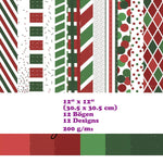 Crealive Paper Pad 200 g/m2 - 12’’ x 12’’ - Christmas Colours    Inhalt:  12 Blatt 12 Designs    Spezifikationen:  12’’ x 12’’ (30.5 cm x 30.5 cm) 200 g/m2 beidseitig bedruckt säure- und ligninfrei    Dieses Paper Pad ist geeignet für:  Karten Boxen 3D-Projekte Geschenkboxen & Verpackungen Plotten Scrapbooking