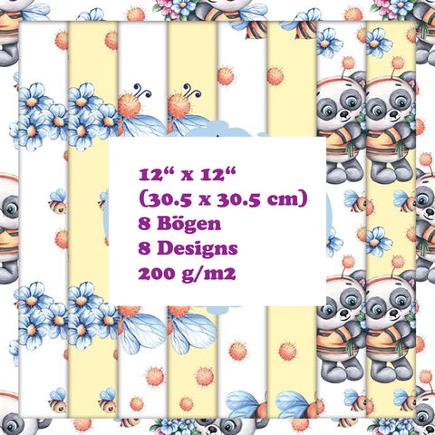 Crealive Paper Pad 200 g/m2 - 12’’ x 12’’ - Cute Panda and Bees  Inhalt:  8 Blatt 8 Designs    Spezifikationen:  12’’ x 12’’ (30.5 cm x 30.5 cm) 200 g/m2 einseitig bedruckt säure- und ligninfrei    Dieses Paper Pad ist geeignet für:  Karten Boxen 3D-Projekte Geschenkboxen & Verpackungen Plotten Scrapbooking