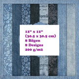 Crealive Paper Pad 200 g/m2 - 12’’ x 12’’ - Denim Textures  Inhalt:  8 Blatt 8 Designs    Spezifikationen:  12’’ x 12’’ (30.5 cm x 30.5 cm) 200 g/m2 einseitig bedruckt Farben: Denim Blautöne säure- und ligninfrei    Dieses Paper Pad ist geeignet für:  Karten Boxen 3D-Projekte Geschenkboxen & Verpackungen Plotten Scrapbooking