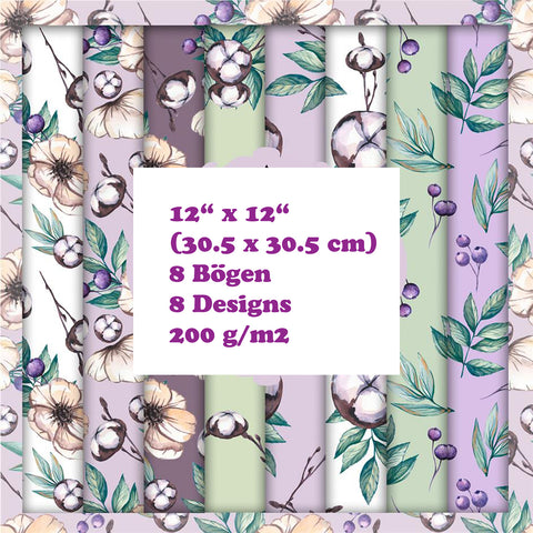 Crealive Paper Pad 200 g/m2 - 12’’ x 12’’ - Flowers and Cotton  Inhalt:  8 Blatt 8 Designs    Spezifikationen:  12’’ x 12’’ (30.5 cm x 30.5 cm) 200 g/m2 einseitig bedruckt säure- und ligninfrei    Dieses Paper Pad ist geeignet für:  Karten Boxen 3D-Projekte Geschenkboxen & Verpackungen Plotten Scrapbooking