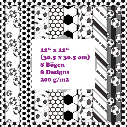 Crealive Paper Pad 200 g/m2 - 12’’ x 12’’ - Football  Inhalt:  8 Blatt 8 Designs    Spezifikationen:  12’’ x 12’’ (30.5 cm x 30.5 cm) 200 g/m2 einseitig bedruckt säure- und ligninfrei    Dieses Paper Pad ist geeignet für:  Karten Boxen 3D-Projekte Geschenkboxen & Verpackungen Plotten Scrapbooking