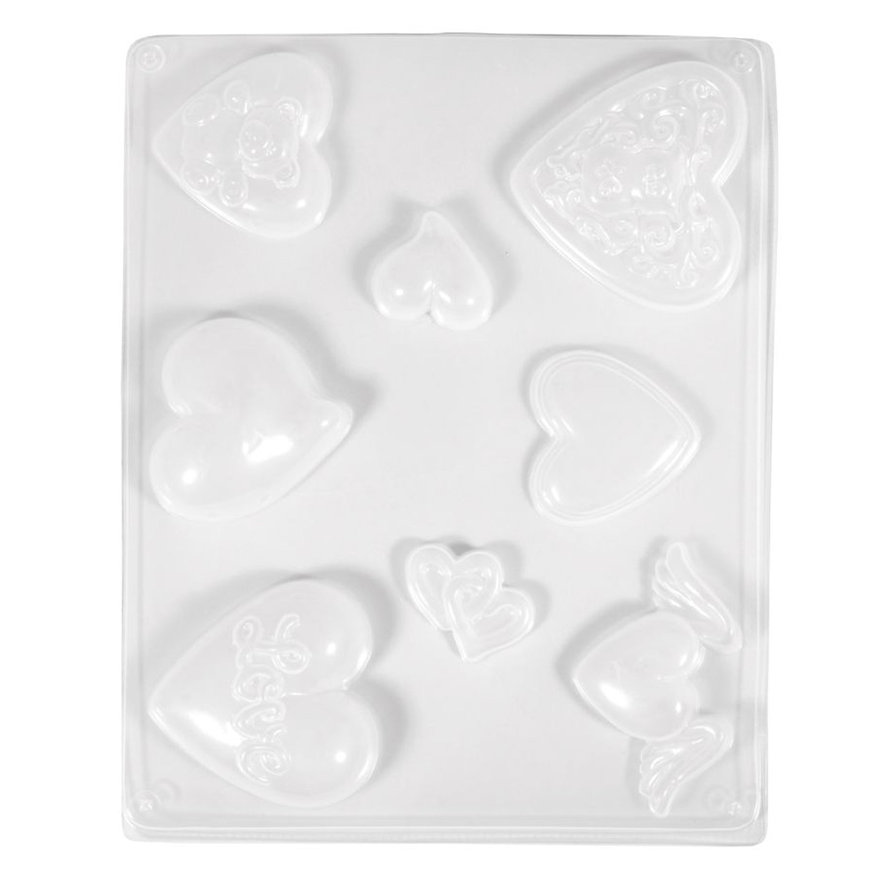 Crealive Giessform - Herzen     Inhalt:  1 Giessform mit 8 Herzmotiven    Spezifikationen:  Material: LDPE Motivgrössen: 3.5 - 7 cm Grösse: 23.2 x 18.3 cm lebensmittelecht besonders elastisch frost- und hitzebeständig mehrfach verwendbar kann auch für Kreativ-Beton, Kreativ-Seife oder Schokolade verwendet werden hitzebeständig bis ca. 60° C    Anleitung:  Raysin 100 oder 200 anrühren 