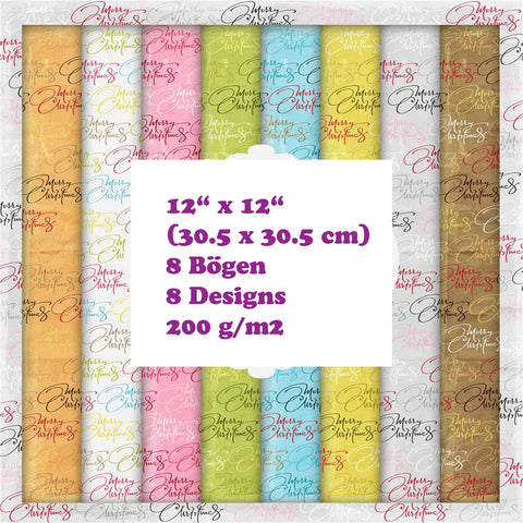 Crealive Paper Pad 200 g/m2 - 12’’ x 12’’ - Merry Christmas Pastel  Inhalt:  8 Blatt 8 Designs    Spezifikationen:  12’’ x 12’’ (30.5 cm x 30.5 cm) 200 g/m2 einseitig bedruckt säure- und ligninfrei    Dieses Paper Pad ist geeignet für:  Karten Boxen 3D-Projekte Geschenkboxen & Verpackungen Plotten Scrapbooking