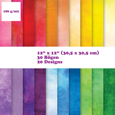 Crealive Premium Paper Pad 180 g/m2 - 12’’ x 12’’ - Over the Rainbow  Spezifikationen:  12’’ x 12’’ (30.5 cm x 30.5 cm) 180 g/m2 beidseitig bedruckt säure- und ligninfrei 20 Designs    Inhalt:  30 Bogen 20 Designs beidseitig bedruckt    Dieses Paper Pad / Designpapier ist geeignet für:  Karten Karten-Verzierungen Kuverts Geschenkboxen & Verpackungen Plotten Scrapbooking