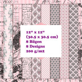 Crealive Paper Pad 200 g/m2 - 12’’ x 12’’ - Pink Paris  Inhalt:  8 Blatt 8 Designs    Spezifikationen:  12’’ x 12’’ (30.5 cm x 30.5 cm) 200 g/m2 einseitig bedruckt säure- und ligninfrei    Dieses Paper Pad ist geeignet für:  Karten Boxen 3D-Projekte Geschenkboxen & Verpackungen Plotten Scrapbooking