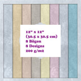 Crealive Paper Pad 200 g/m2 - 12’’ x 12’’ - Rustic Pastels  Inhalt:  8 Blatt 8 Designs    Spezifikationen:  12’’ x 12’’ (30.5 cm x 30.5 cm) 200 g/m2 einseitig bedruckt säure- und ligninfrei    Dieses Paper Pad ist geeignet für:  Karten Boxen 3D-Projekte Geschenkboxen & Verpackungen Plotten Scrapbooking