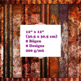 Crealive Paper Pad 200 g/m2 - 12’’ x 12’’ - Rusty Metal     Inhalt:  8 Blatt 8 Designs     Spezifikationen:  12’’ x 12’’ (30.5 cm x 30.5 cm) 200 g/m2 einseitig bedruckt säure- und ligninfrei    Dieses Paper Pad ist geeignet für:  Karten Boxen 3D-Projekte Geschenkboxen & Verpackungen Plotten Scrapbooking