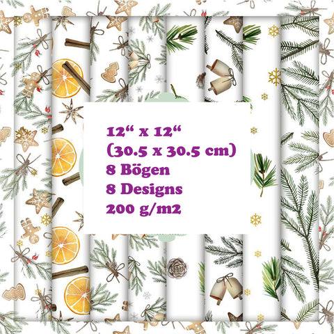 Crealive Paper Pad 200 g/m2 - 12’’ x 12’’ - Watercolor Christmas   Inhalt:  8 Blatt 8 Designs    Spezifikationen:  12’’ x 12’’ (30.5 cm x 30.5 cm) 200 g/m2 einseitig bedruckt säure- und ligninfrei    Dieses Paper Pad ist geeignet für:  Karten Boxen 3D-Projekte Geschenkboxen & Verpackungen Plotten Scrapbooking