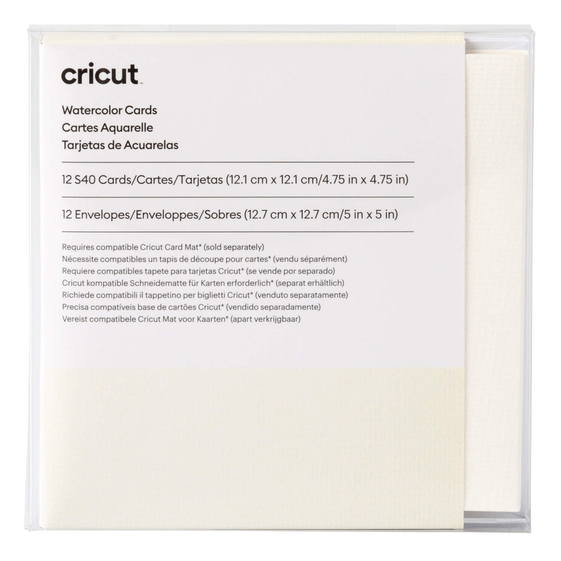 Crealive Cricut Aquarellkarten S40 - 12 Stück / Watercolor Cards    Inhalt:  12 Karten im Format 4.75" x 4.75" (12.1 cm x 12.1 cm) (zusammengeklappt) - Kartenfarben: 12 x Ivory 12 Umschläge in 5" x 5" (12.7 cm x 12.7 cm) - Farbe: Weiss    Cricut Joy Aquarellkarten sind geeignet für:  Karten Einladungen    Anleitung:  Design auswählen Karte auf die Kartenmatte 2x2 (separat erhältlich) Zeichnen & Schneiden