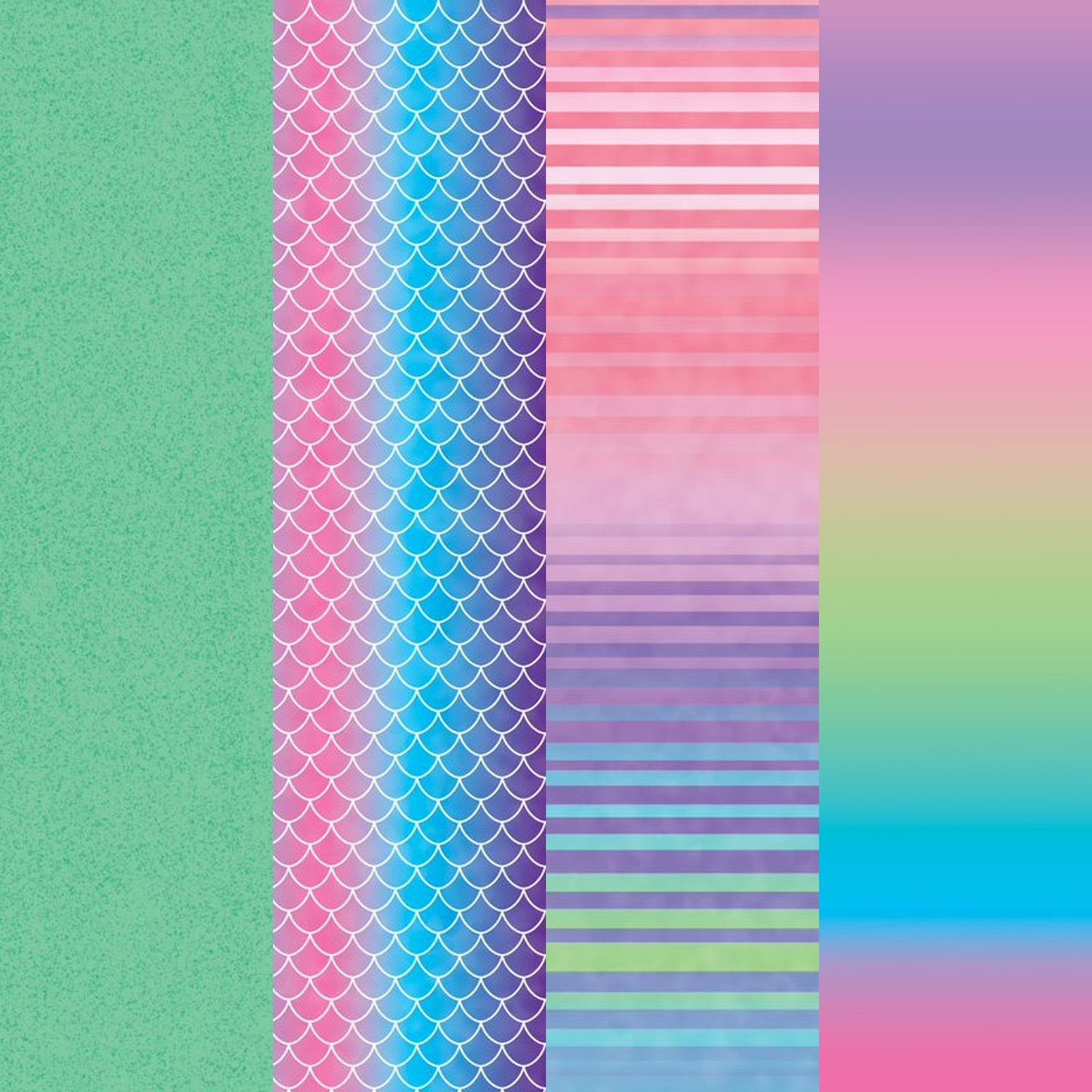 Cricut Infusible Ink Transferbogen - Mermaid Rainbow   Spezifikationen: Cricut Infusible Ink Transfer Sheets Grösse: 30.5 x 30.5 cm (12" x 12") Folien für Sublimationsdruck zum Gestalten von tollen Muster und Statements kompatibel mit allen sublimationsfähigen Materialien für glatte, nahtlose Transfers, die nicht knittern oder abblättern    Inhalt: 4 Cricut Infusible Ink Transfer Sheets 1 x Regenbogen Design 1 x Regenbogen-Streifen Design 1 x Regenbogen Mermaid Design 1 x Grün leicht gemustert