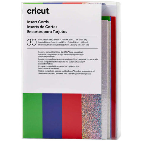 Crealive Cricut Einlegekarten R40 - 30 Stück - Rainbow  Inhalt:  30 Karten im Format 4.75" x 6.6" (12.1 cm x 16.8 cm) (zusammengeklappt) - Kartenfarben: 10 x Grün, 10 x Blau und 10 x Rot 30 Einlagen im Format 4.5" x 6.4" (11.4 cm x 16.2 cm) - Einlagefarben: 30 x Schlangenmuster holografisch 30 Umschläge in 5.1" x 7.25" (13 cm x 18.4 cm) - Farbe: Weiss    Cricut Einlegekarten sind geeignet für:  Karten Einladungen