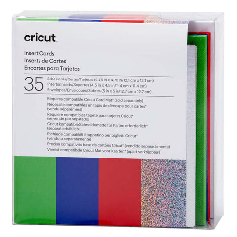 Crealive Cricut Einlegekarten S40 - 35 Stück - Rainbow  Inhalt:  35 Karten im Format 4.75" x 4.75" (12.1 cm x 12.1 cm) (zusammengeklappt) - Kartenfarben: 11 x Grün, 12 x Blau und 12 x Rot 35 Einlagen im Format 4.5" x 4.5" (11.4 cm x 11.4 cm) - Einlagefarben: 35 x Schlangenmuster holografisch 35 Umschläge in 5" x 5" (12.7 cm x 12.7 cm) - Farbe: Weiss    Cricut Einlegekarten sind geeignet für:  Karten Einladungen