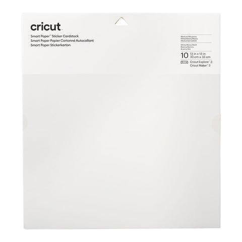 Cricut Smart Stickerpapier Cardstock - 33 cm x 33 cm - Weiss   Selbstklebendes Papier von Cricut. Das Set enthält insgesamt 10 Blätter in der Grösse 33 cm x 33 cm (13" x 13").      Inhalt:  10 Blätter 210 g/m2 Farbe: Weiss    Cricut Smart Sticker ist geeignet für:  Scrapbooking-Seiten Karten Einladungen Dekorationen wie Banner & attraktive Poster Papierprojekte    Anleitung:  Schneiden (ohne Schneidematte für Maker 3 & Explore 3) Abziehen Kleben