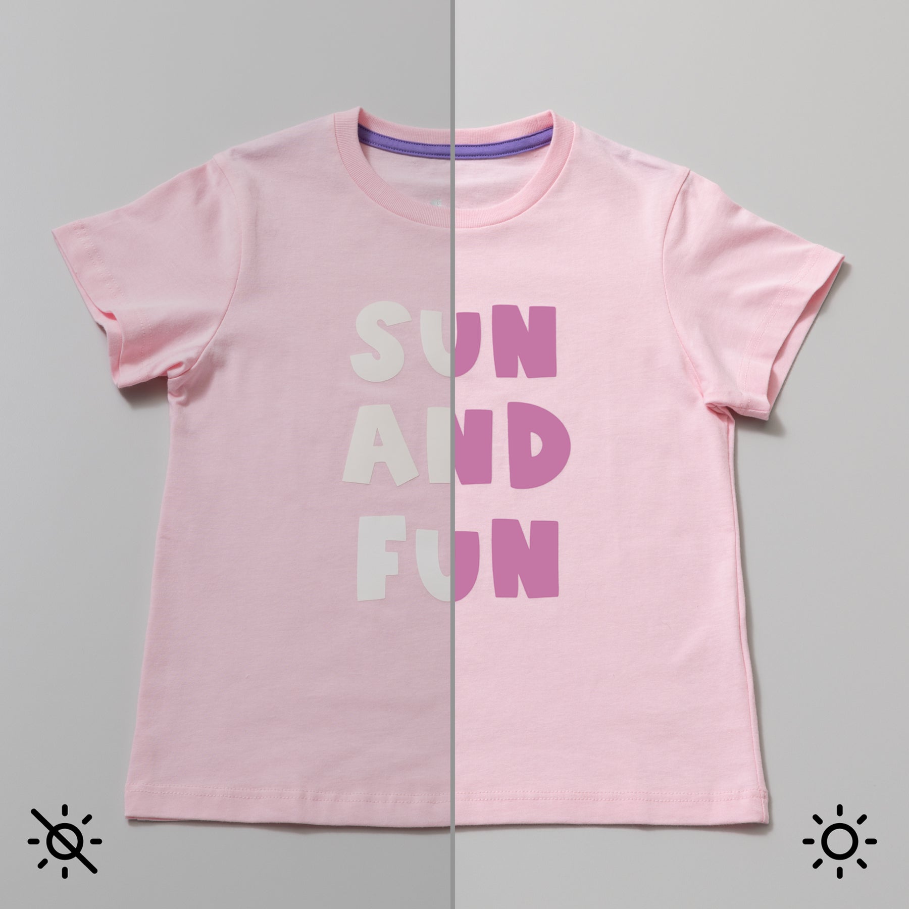 Crealive Cricut UV-aktivierte Farbwechsel Flexfolie / Iron-On  Erstelle verspielte Farbwechseleffekte im Sonnenlicht! Das UV-aktivierte Iron-On mit Farbveränderung ändert sich bei Sonneneinstrahlung. Füge deinen Wärmeübertragungsprojekten überraschende Akzente hinzu! Ideal für Kleidung, Accessoires und Alltagsartikel für draussen – dieses Material begeistert auf praktisch allem. 