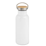 Crealive Edelstahl-Thermoflasche 500 ml mit Bambusdeckel  Diese richtig coole doppelwandige Edelstahl-Thermoflasche hat ein Fassungsvermögen von 500 ml und ist in Weiss gehalten mit einem Bambusdeckel. Eine geniale & selbstbewusste Mischung aus Moderne und Retro. Der integrierte Bügel aus Edelstahl im aufgeschraubten Deckel dient dabei als Tragehilfe. Das besondere Etwas dieser Trinkflasche ist das echte Stück Bambusholz welches im Deckel eingelassen ist.