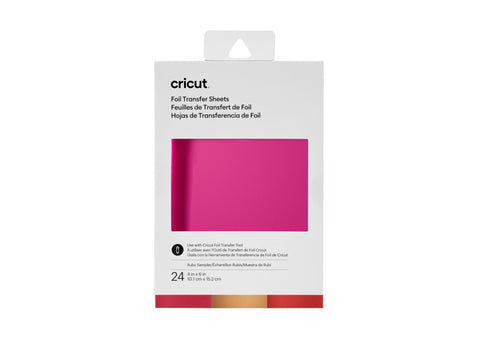 Crealive Cricut Transferfolien - 24 Foil Transfer Sheets - Ruby  Spezifikationen:  Cricut Transferfolie Grösse: 10.1 x 15.2 cm    Inhalt:  24 Blatt / Folien Farben: rot, rosé gold & fuchsia Klebestreifen    Die Cricut Transferfolie ist geeignet für:  Karten Verzierungen für Karten, Geschenkboxen & Verpackungen persönliche Texte schreiben