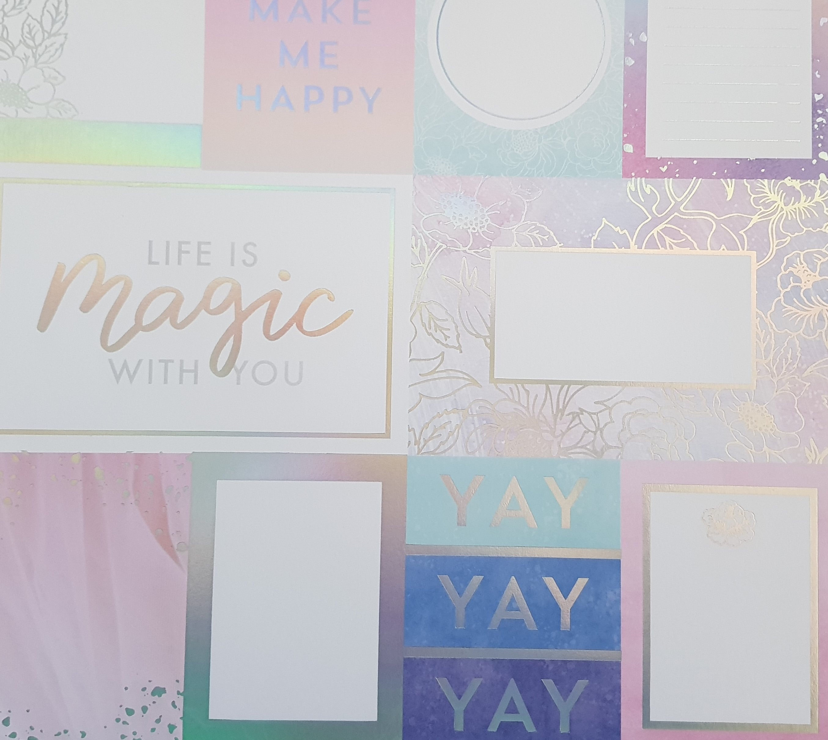 Designpapier 170 g/m2 - 12’’ x 12’’ - Sweet Magic Inhalt:  48 Bogen 24 Designs einseitig bedruckt   Spezifikationen:  12’’ x 12’’ (30.5 cm x 30.5 cm) 170 g/m2 einseitig bedruckt lässt sich gut schneiden säurefrei   Dieses Designpapier / Motivpapier ist geeignet für:  Karten Karten-Verzierungen Plotten Stanzen Prägen Scrapbooking