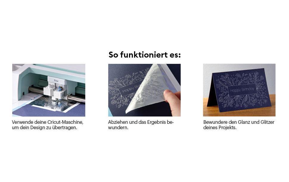 Cricut Transferfolien - Foil Transfer Sheets - Gold 30,5 x 30,5 cm, 8 Blatt  Die 8 Cricut Transferfolien kannst Du mit dem Folientransferwerkzeug, welches für Cricut Maker und Cricut Explore Geräte konzipiert ist, auf verschiedenen Materialien verwenden. Die Folien habe eine Grösse von 30.5 x 30.5 cm.