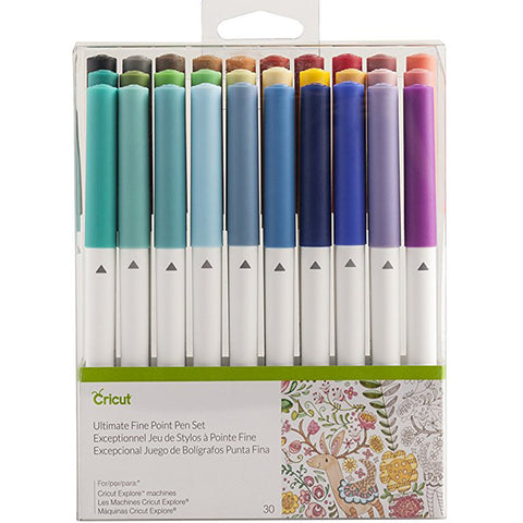 Cricut 30 Zeichenstifte 0.4 - Ulitmate Fine Point Pen Set     Inhalt:  30 Zeichenstifte    Spezifikationen:  0.4 (feine Spitze) Farben: Schwarz, Rot, Blau, Grün, Gelb, Sour Apple, Candy Corn, Blueberry, Candy Crystal, Very Berry, Cactus Pink, Bluebonnet, Lavender, Honeysuckle, Sage, Armadillo, Geode, Indian Red, Adobe Clay, Moccasin, Jade, Gemstone Blue, Wine, Pink Crystal, Coral, Turquoise, Tawny, Light Green, Light Turquoise, und Magenta  wasserbasiert