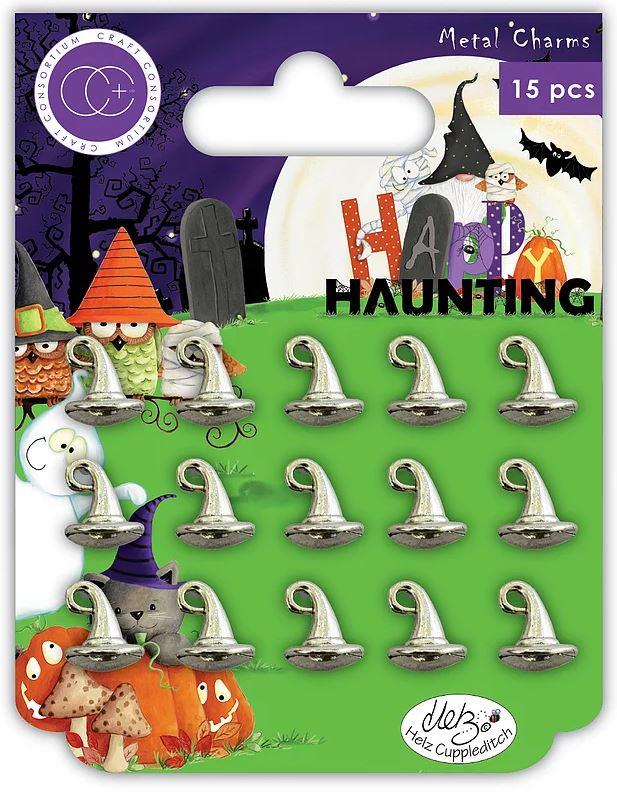 Die kleinen Hexenhüte aus Metall sind zum Dekorieren und Verzieren von Karten, Scrapbooking Seiten, persönliche Geschenke oder kleine Tüten geeignet. Sie lassen sich einfach befestigen und sind vielfältig einsetzbar. Sie passen farblich perfekt zum Premium Paper Pad Happy Hunting.